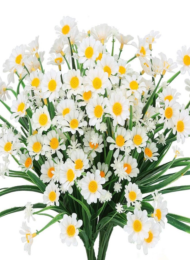 TEMCHY Artificial Daisies Flowers Outdoor UV Resistant 4 Bundles Fake Foliage Greenery Faux Plants Shrubs Plastic Bushes for Window Box Hanging Planter Farmhouse Indoor Outside Decor(White) - Image 1